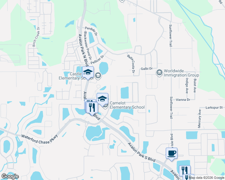 map of restaurants, bars, coffee shops, grocery stores, and more near 830 Sterling Spring Road in Orlando
