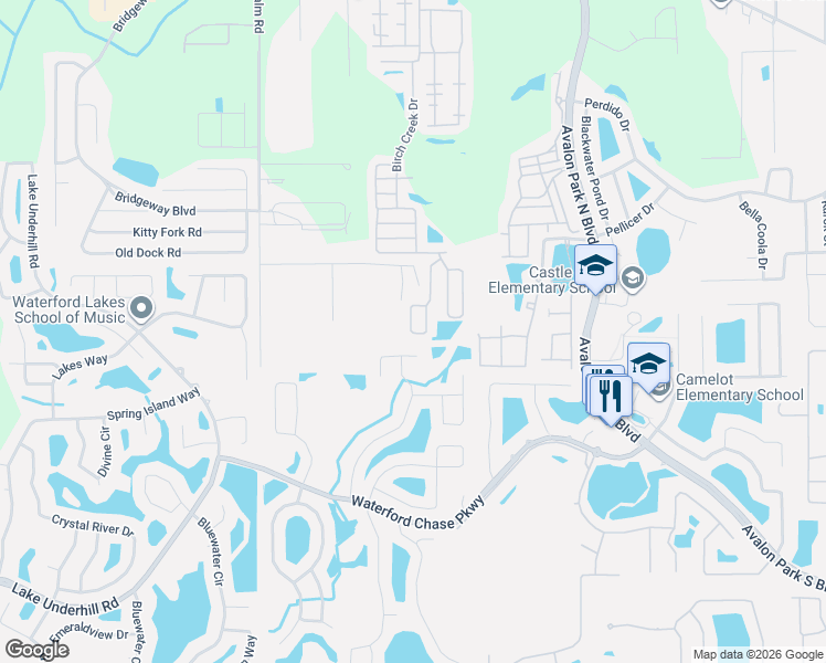 map of restaurants, bars, coffee shops, grocery stores, and more near 1427 Windmill Ridge Loop in Orlando