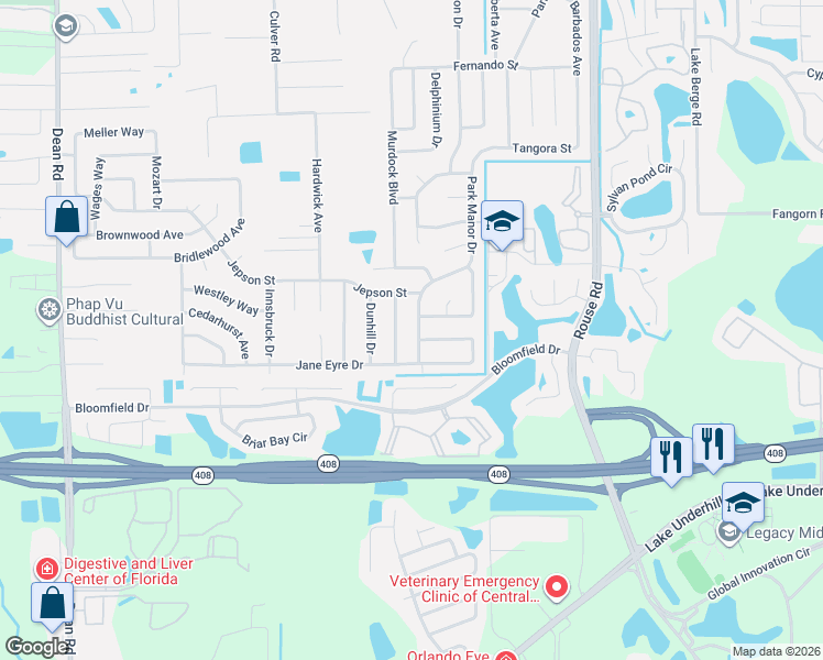 map of restaurants, bars, coffee shops, grocery stores, and more near 736 Park Manor Drive in Orlando
