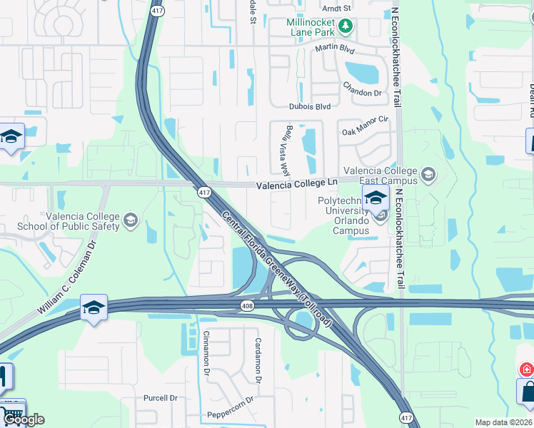 map of restaurants, bars, coffee shops, grocery stores, and more near 610 Valencia Place Circle in Orlando