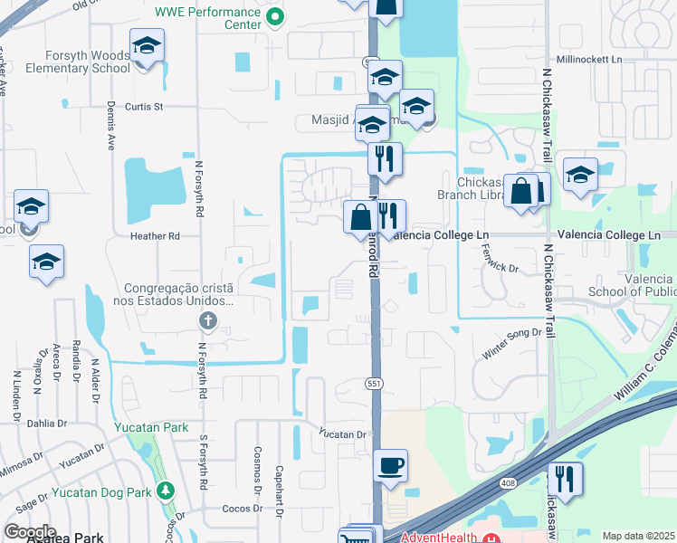 map of restaurants, bars, coffee shops, grocery stores, and more near 550 Chapel Trace Drive in Azalea Park