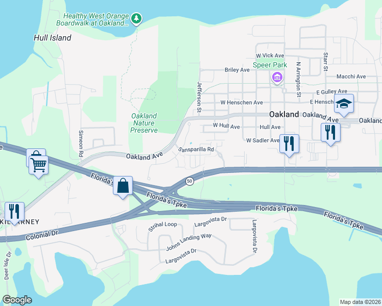 map of restaurants, bars, coffee shops, grocery stores, and more near 1212 Painted Bunting Avenue in Oakland