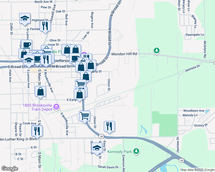 map of restaurants, bars, coffee shops, grocery stores, and more near 844 Continental Drive in Brooksville