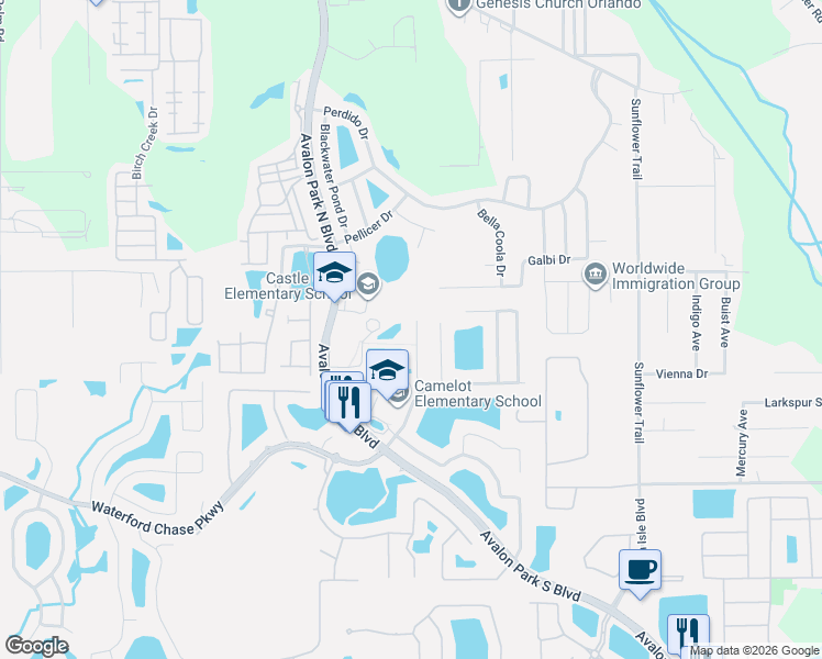 map of restaurants, bars, coffee shops, grocery stores, and more near 830 Sterling Spring Road in Orlando