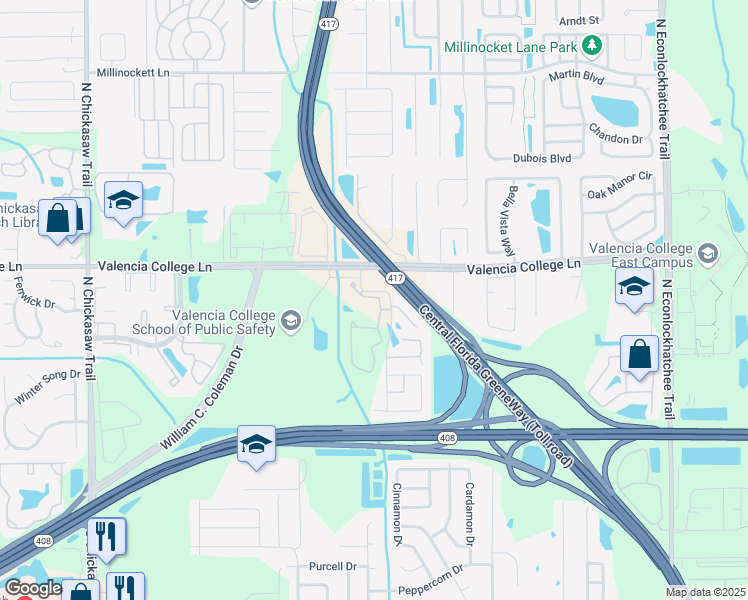 map of restaurants, bars, coffee shops, grocery stores, and more near 520 Park Tree Terrace in Orlando