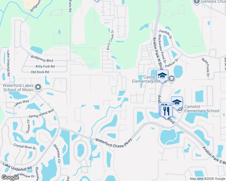 map of restaurants, bars, coffee shops, grocery stores, and more near 1427 Windmill Ridge Loop in Orlando