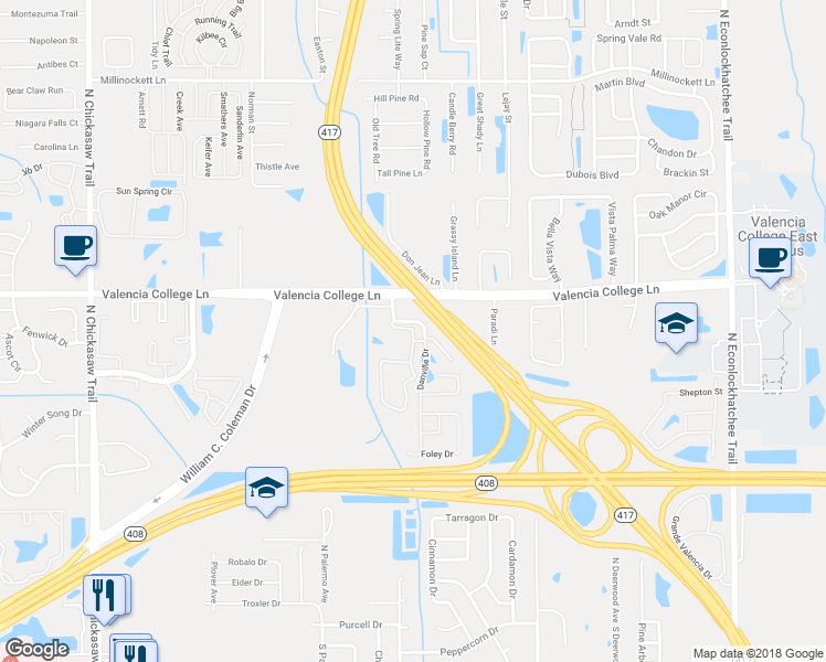 map of restaurants, bars, coffee shops, grocery stores, and more near 520 Park Tree Terrace in Orlando
