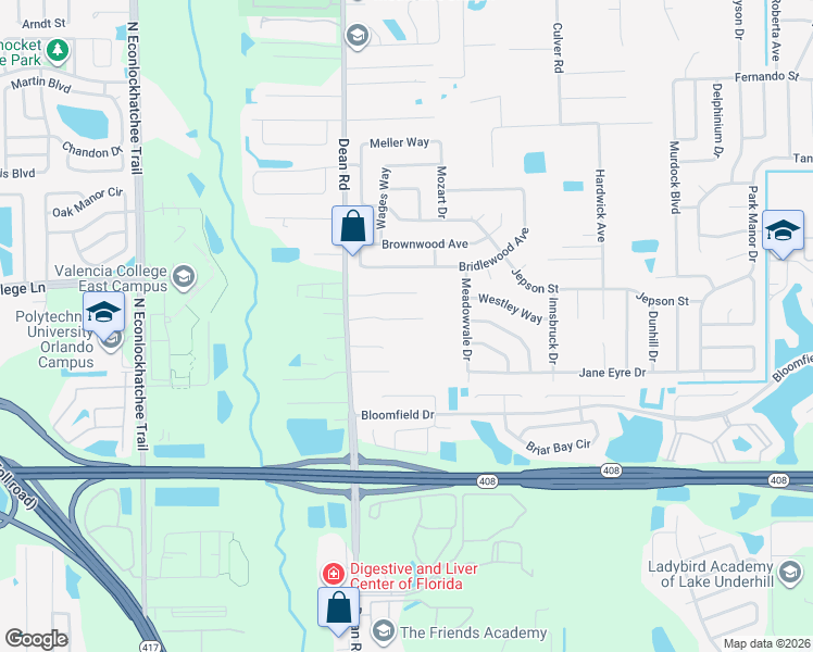 map of restaurants, bars, coffee shops, grocery stores, and more near 10122 Richardson Court in Orlando