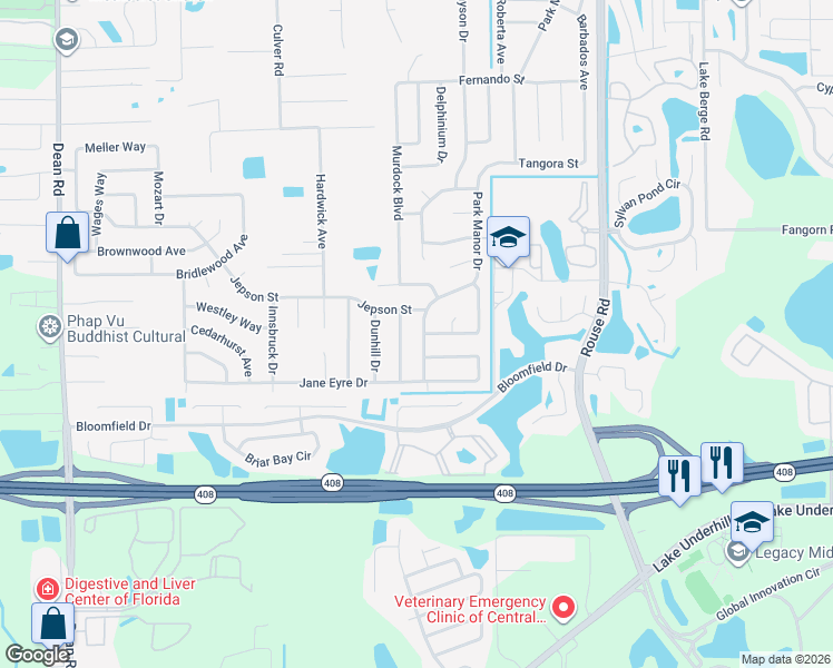map of restaurants, bars, coffee shops, grocery stores, and more near 736 Park Manor Dr in Orlando