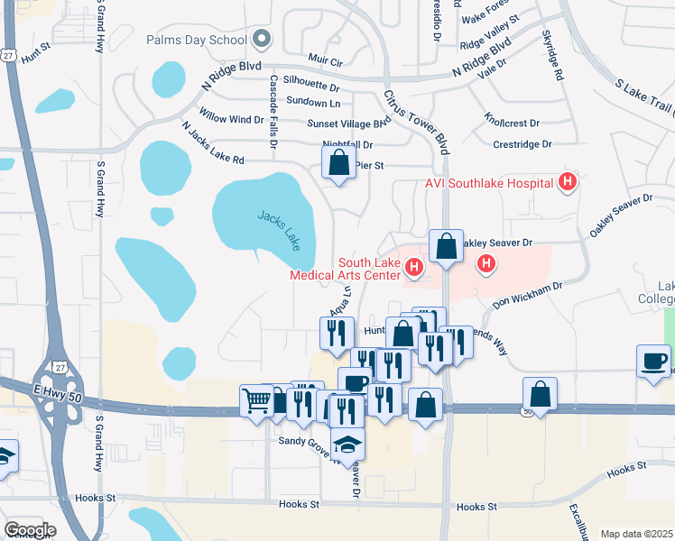 map of restaurants, bars, coffee shops, grocery stores, and more near 1003 North Jacks Lake Road in Clermont