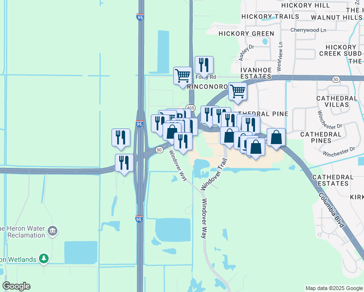 map of restaurants, bars, coffee shops, grocery stores, and more near 3455 Cheney Highway in Titusville
