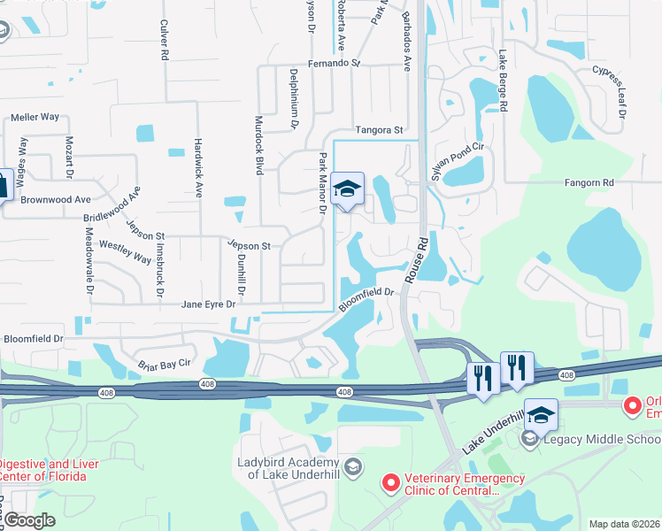 map of restaurants, bars, coffee shops, grocery stores, and more near 757 Hendrix Avenue in Orlando