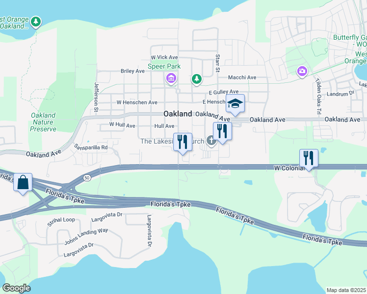 map of restaurants, bars, coffee shops, grocery stores, and more near 301 South Tubb Street in Oakland