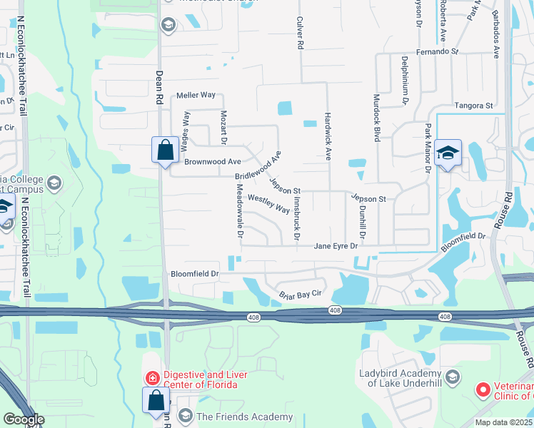 map of restaurants, bars, coffee shops, grocery stores, and more near 10337 Cedarhurst Avenue in Orlando