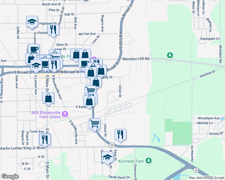 map of restaurants, bars, coffee shops, grocery stores, and more near 835 Continental Drive in Brooksville