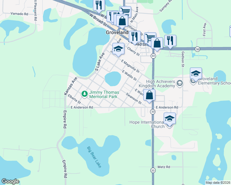 map of restaurants, bars, coffee shops, grocery stores, and more near 844 South Michigan Avenue in Groveland