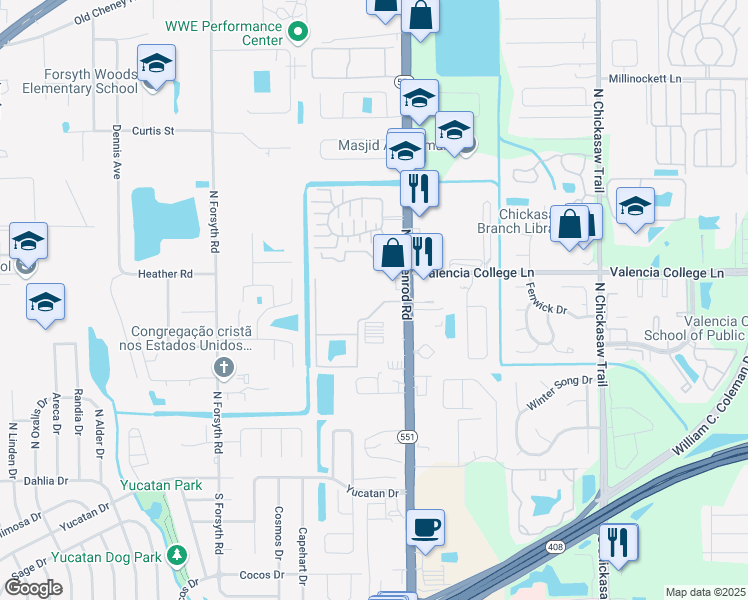 map of restaurants, bars, coffee shops, grocery stores, and more near 550 Chapel Trace Drive in Azalea Park
