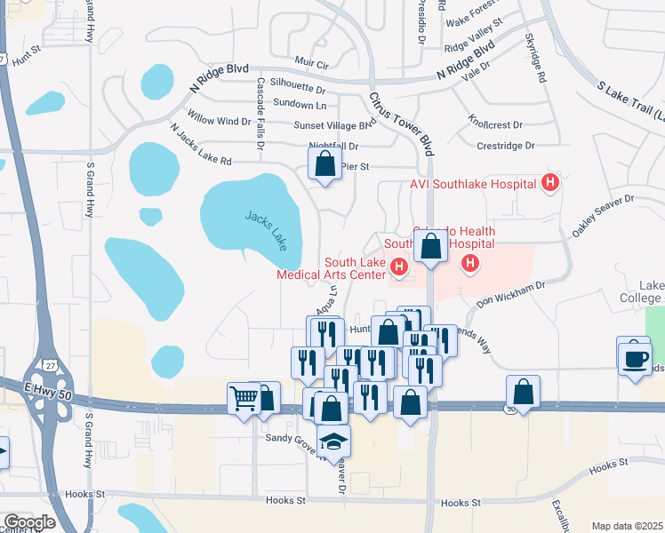 map of restaurants, bars, coffee shops, grocery stores, and more near 1060 Sailing Bay Drive in Clermont