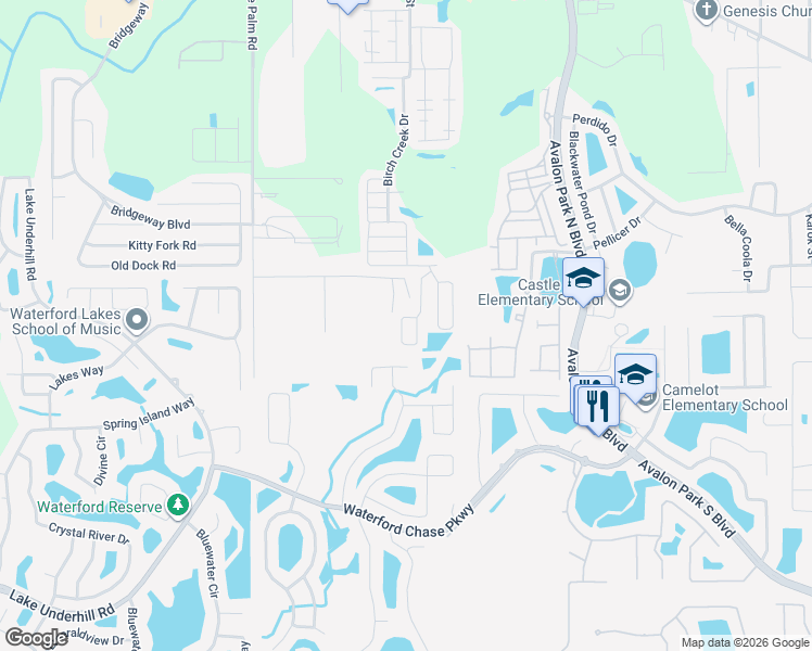 map of restaurants, bars, coffee shops, grocery stores, and more near 1427 Windmill Ridge Loop in Orlando