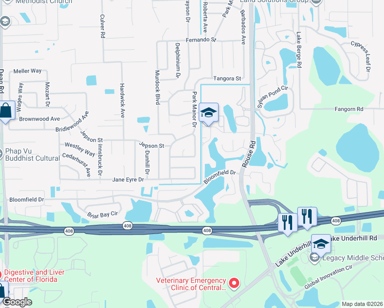 map of restaurants, bars, coffee shops, grocery stores, and more near 762 Hendrix Avenue in Orlando