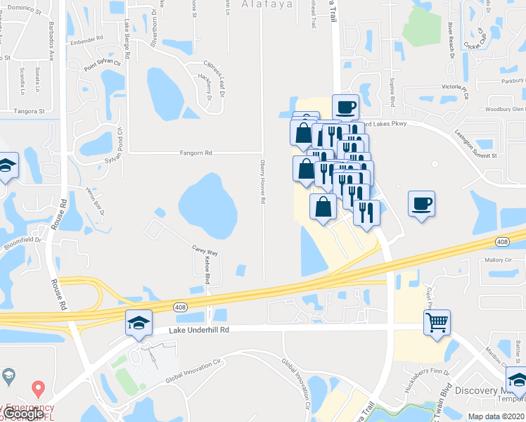 map of restaurants, bars, coffee shops, grocery stores, and more near 834 Oberry Hoover Road in Orlando
