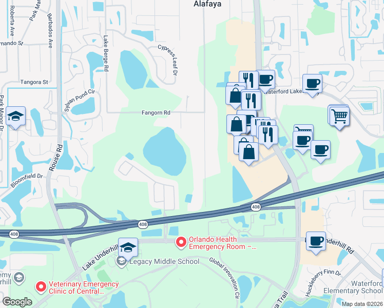 map of restaurants, bars, coffee shops, grocery stores, and more near 834 Oberry Hoover Road in Orlando