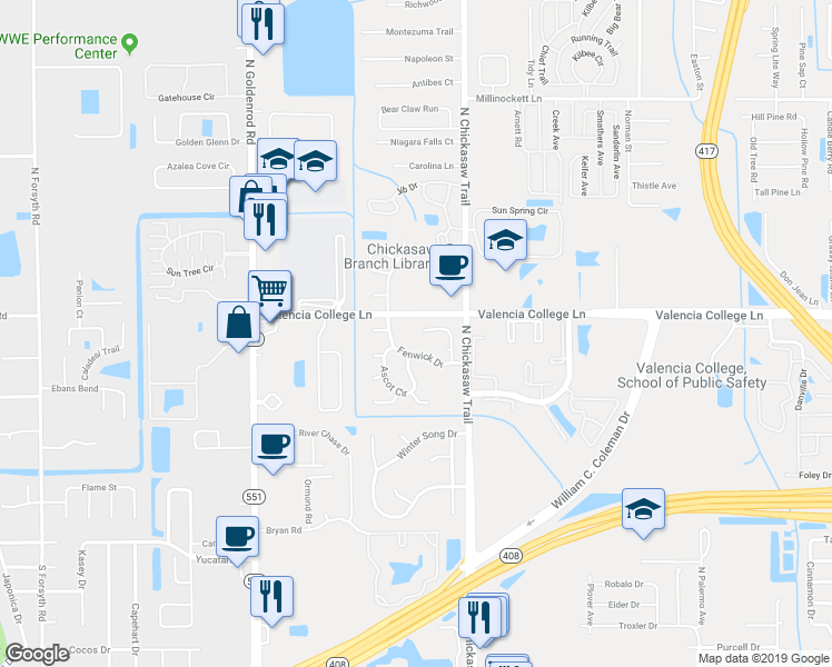 map of restaurants, bars, coffee shops, grocery stores, and more near 774 Ashley Lane in Orlando