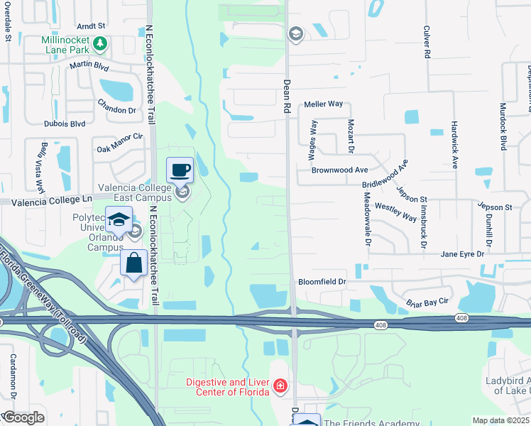 map of restaurants, bars, coffee shops, grocery stores, and more near 720 North Dean Road in Orlando