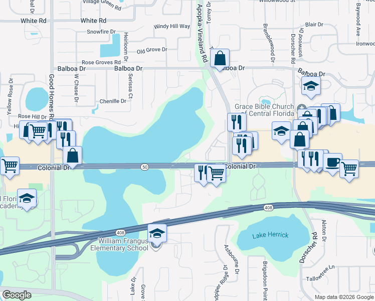 map of restaurants, bars, coffee shops, grocery stores, and more near 749 Samoa Avenue in Orlando