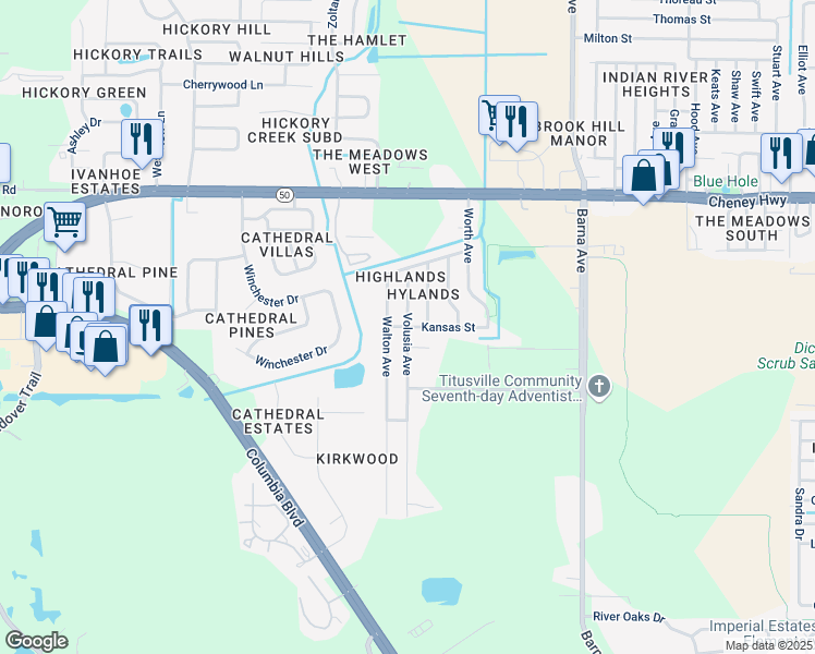 map of restaurants, bars, coffee shops, grocery stores, and more near 4901 Volusia Avenue in Titusville