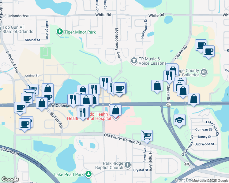 map of restaurants, bars, coffee shops, grocery stores, and more near 953 Davenwood Court in Ocoee