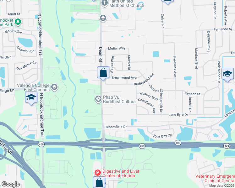 map of restaurants, bars, coffee shops, grocery stores, and more near 10039 Dean Chase Boulevard in Orlando