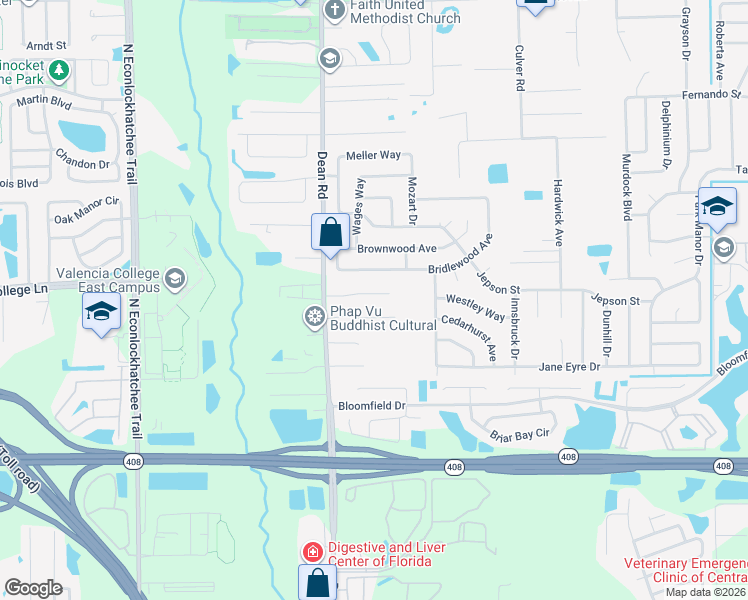 map of restaurants, bars, coffee shops, grocery stores, and more near 10039 Dean Chase Boulevard in Orlando