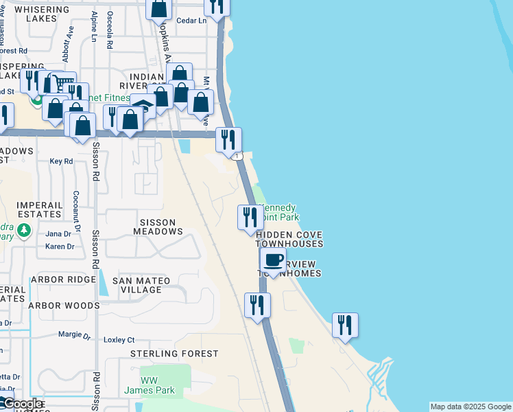 map of restaurants, bars, coffee shops, grocery stores, and more near 4749 South Washington Avenue in Titusville