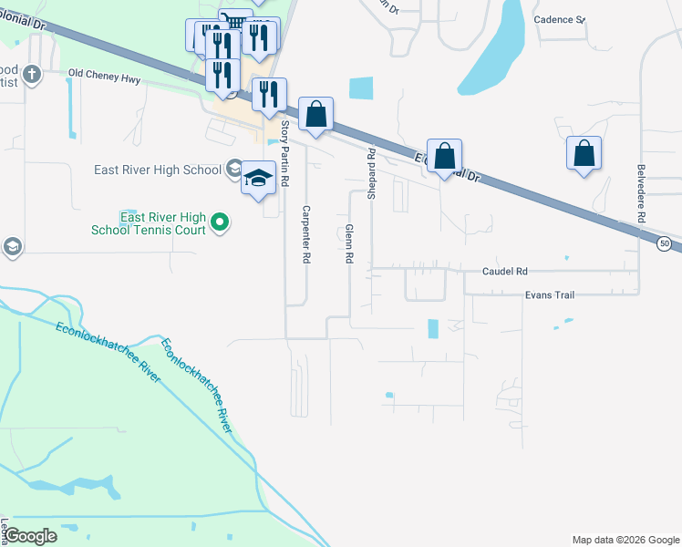 map of restaurants, bars, coffee shops, grocery stores, and more near 442 Glenn Road in Orlando