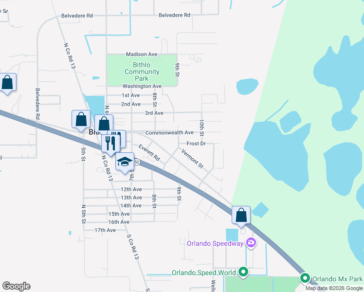 map of restaurants, bars, coffee shops, grocery stores, and more near 18822 Frost Drive in Orlando