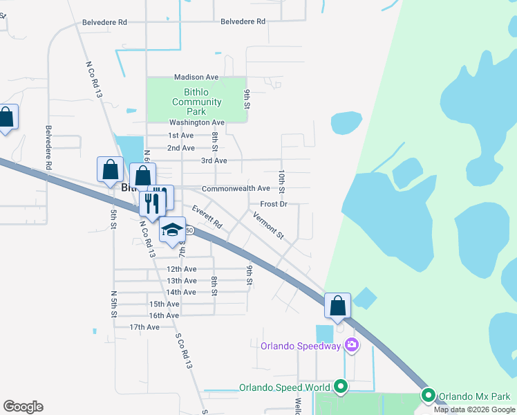 map of restaurants, bars, coffee shops, grocery stores, and more near 18822 Frost Drive in Orlando