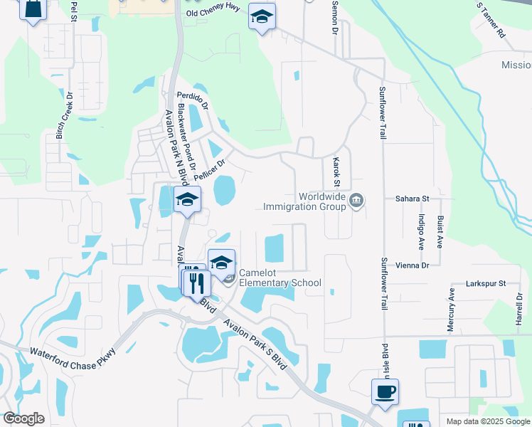 map of restaurants, bars, coffee shops, grocery stores, and more near 15238 Galbi Drive in Orlando