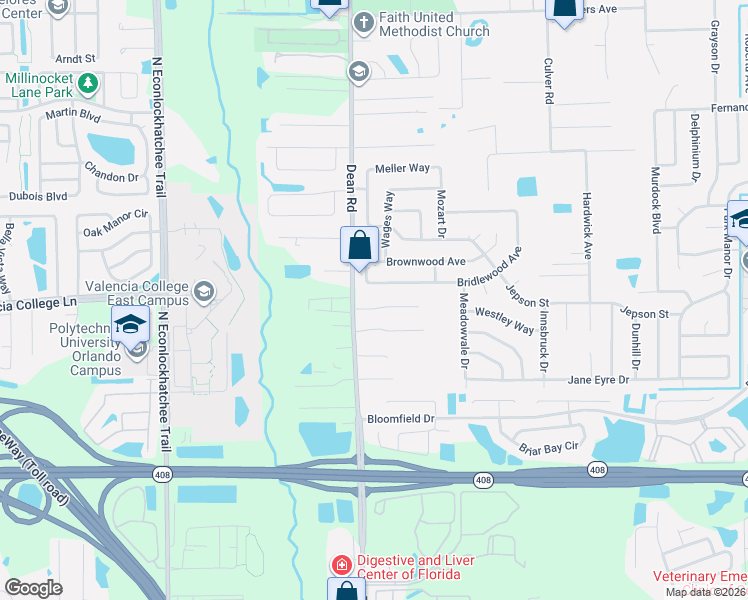 map of restaurants, bars, coffee shops, grocery stores, and more near 700 Bridlewood Avenue in Orlando