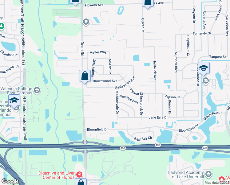 map of restaurants, bars, coffee shops, grocery stores, and more near 640 Meadowvale Drive in Orlando