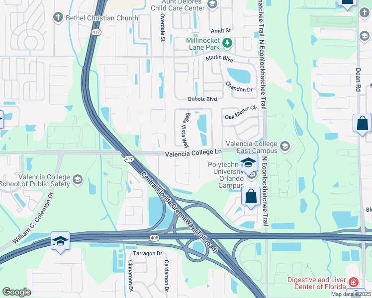 map of restaurants, bars, coffee shops, grocery stores, and more near 800 Bella Vista Way in Orlando