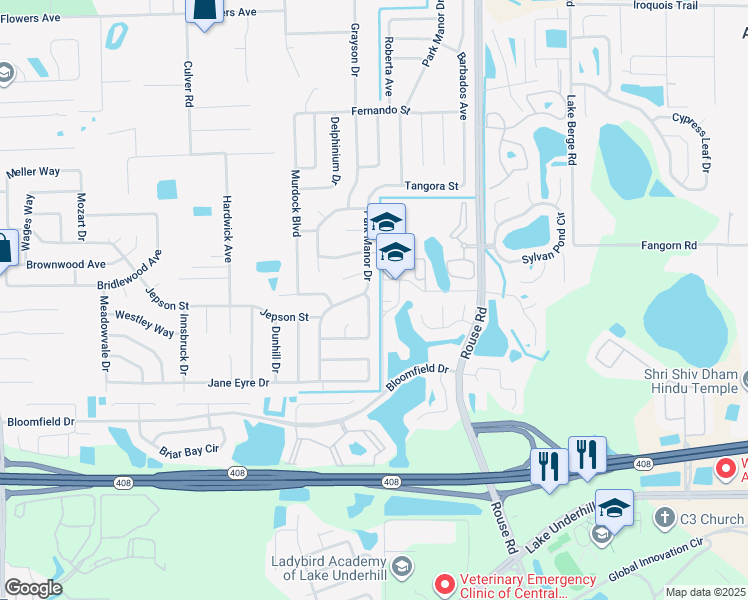 map of restaurants, bars, coffee shops, grocery stores, and more near 781 Hendrix Avenue in Orlando