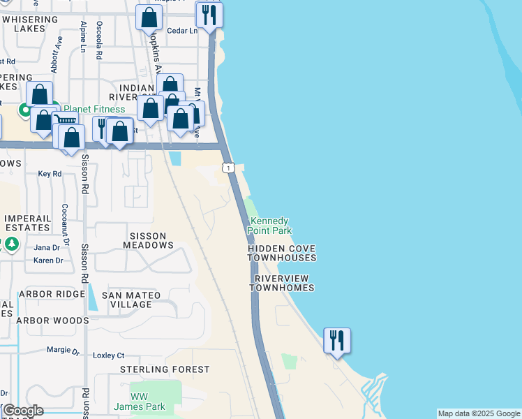 map of restaurants, bars, coffee shops, grocery stores, and more near 4749 South Washington Avenue in Titusville