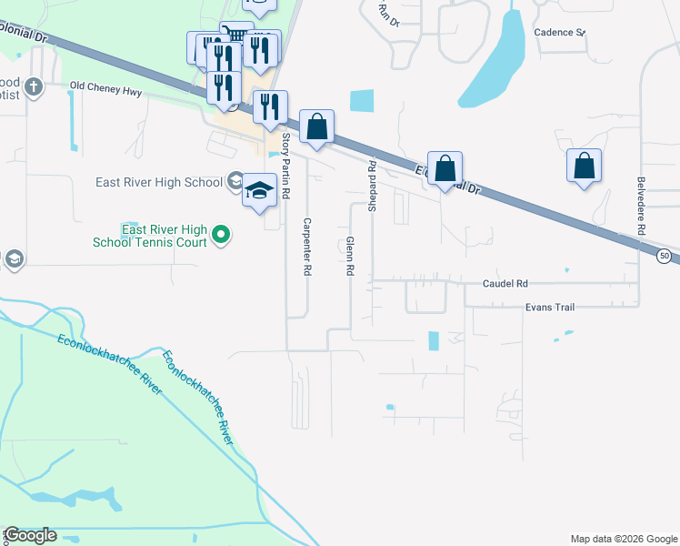 map of restaurants, bars, coffee shops, grocery stores, and more near 442 Glenn Road in Orlando