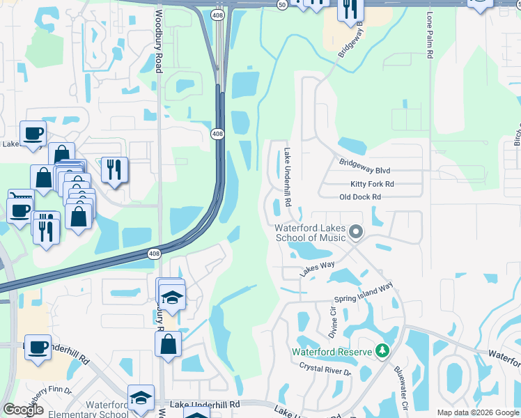 map of restaurants, bars, coffee shops, grocery stores, and more near 938 Jadestone Circle in Orlando