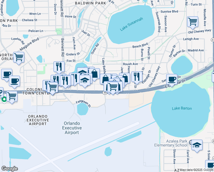 map of restaurants, bars, coffee shops, grocery stores, and more near 4302 Hargrave Street in Orlando