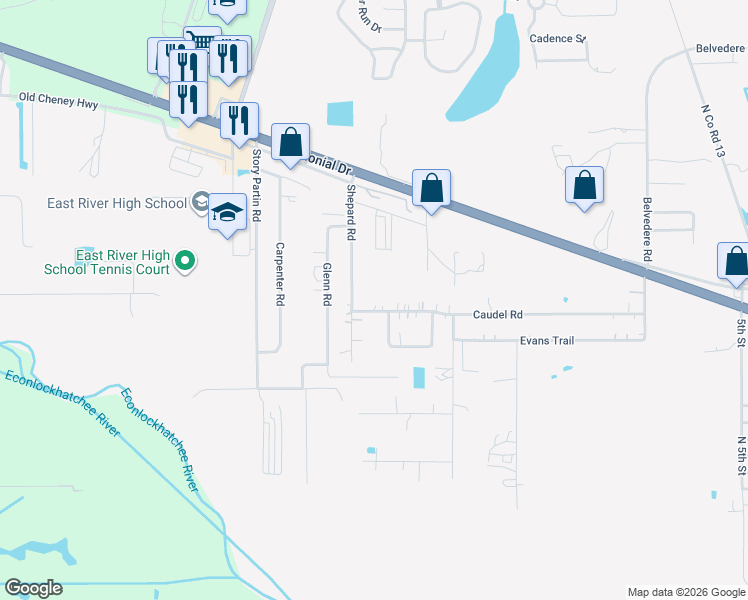 map of restaurants, bars, coffee shops, grocery stores, and more near 17337 Caudel Road in Orlando