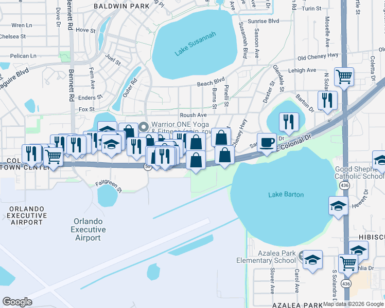 map of restaurants, bars, coffee shops, grocery stores, and more near 716 Herman Avenue in Orlando