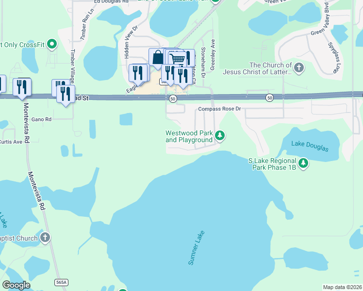 map of restaurants, bars, coffee shops, grocery stores, and more near 513 Lake Sumner Drive in Groveland
