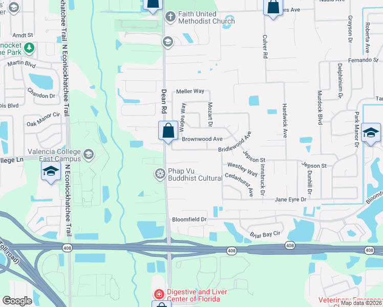 map of restaurants, bars, coffee shops, grocery stores, and more near 10039 Dean Chase Boulevard in Orlando